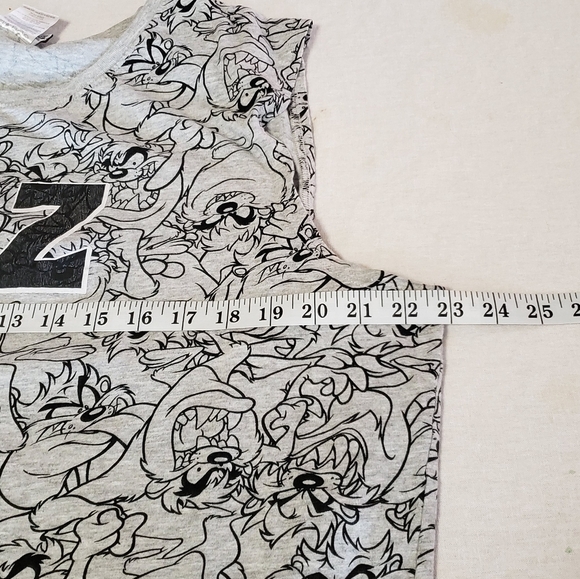 Looney Tunes TAZ Sleeveless Tank Top Muscle Shirt Grey Black Size XL - Picture 8 of 10